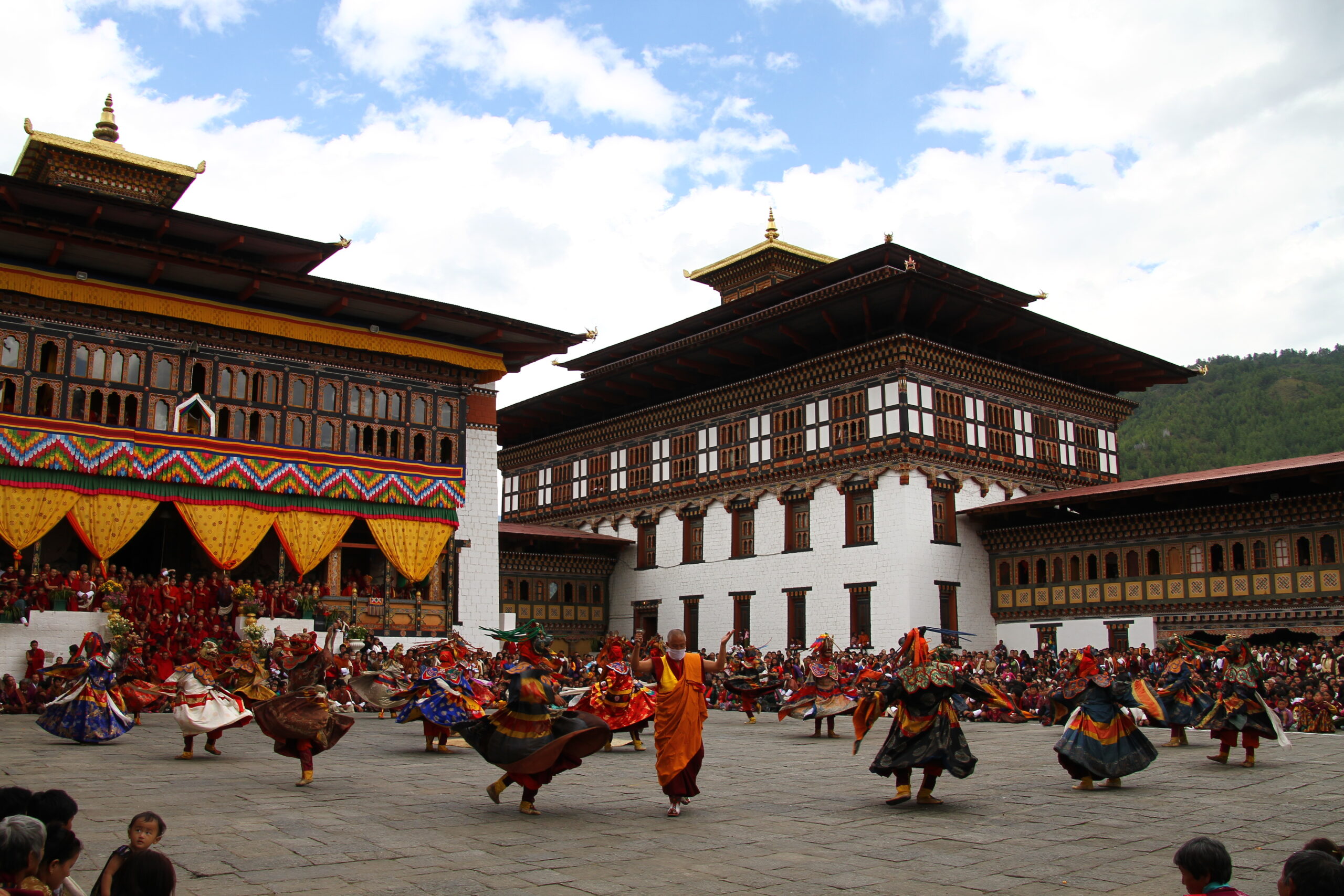 Masked dance in the courtyard of Thimphu Dzong